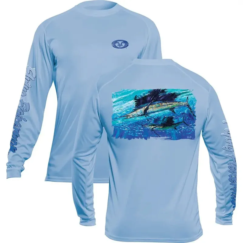 Direct Beschikbaar Flying Fisherman Pasta Sailfish Performance T-shirt met lange mouwen - Blue Mist 2XL