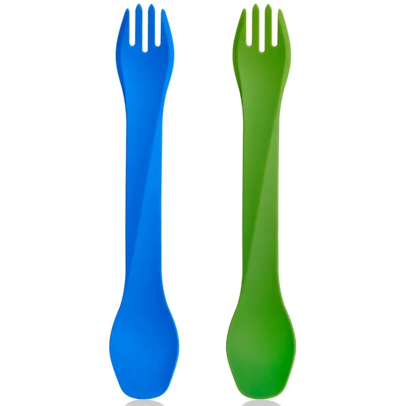 Beperkte Voorraad Humangear GoBites BIO Lange Combo Lepel/Vork 2-Pack - Blauw/Groen
