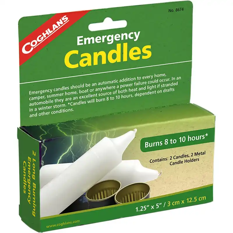 Must-Have Coghlan's lang brandende noodkaarsen met metalen houders (2 stuks), Survival