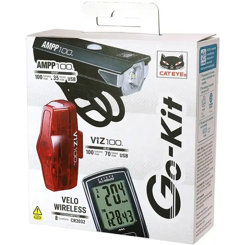 CatEye Go-Kit Fietsverlichtingsset - AMPP 100/ViZ 100/Velo Draadloos Exclusieve Aanbieding