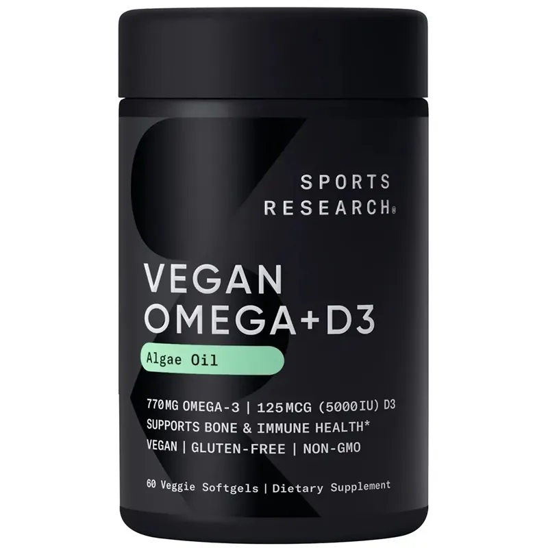 Sports Research Vegan Omega-3 met Vitamine D3 Voedingssupplement - 60 Softgels Express Levering