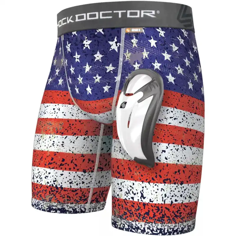 Merkproduct Shock Doctor Youth Core Compressie Shorts met Bio-Flex Cup - Gekleurde Vlag M