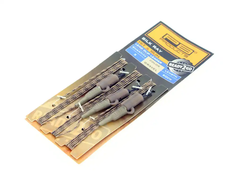 Aanbieding PB Products Ready2Go Silk Ray Hit & Run Leadclip Leader 90cm (3 stuks) Gravel