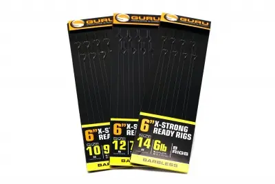 Guru XS Carp Pole Spade Rigs Barbless Onderlijnen 15cm (8pcs) 0.17mm (Haakmaat 14) Premium