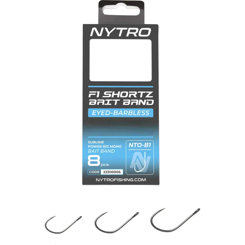 Lage Prijs Nytro NTO-B1 Barbless F1 Shortz 3 Latex Bait Band Ready Tied Rigs 7.5cm (8 Stuks) 14/0.13mm/3.2lb