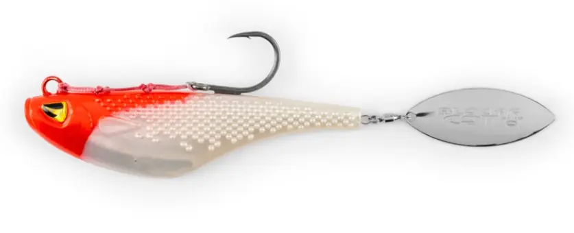 Direct Beschikbaar Black Cat Mad Flash Spin Meerval Tail Spinner 14cm (82g) Red Head
