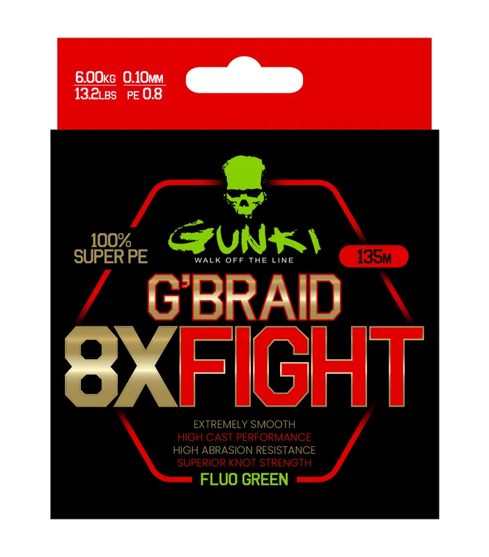 Gunki G'Braid 8X Fight Pike Gevlochten Lijn (135m) 0.23mm (135m) Nieuw