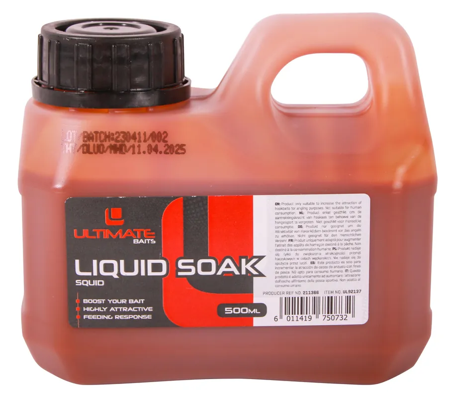 Ultimate Baits Liquid Soak 500ml Garlic & Robin Red Fabrieksprijs