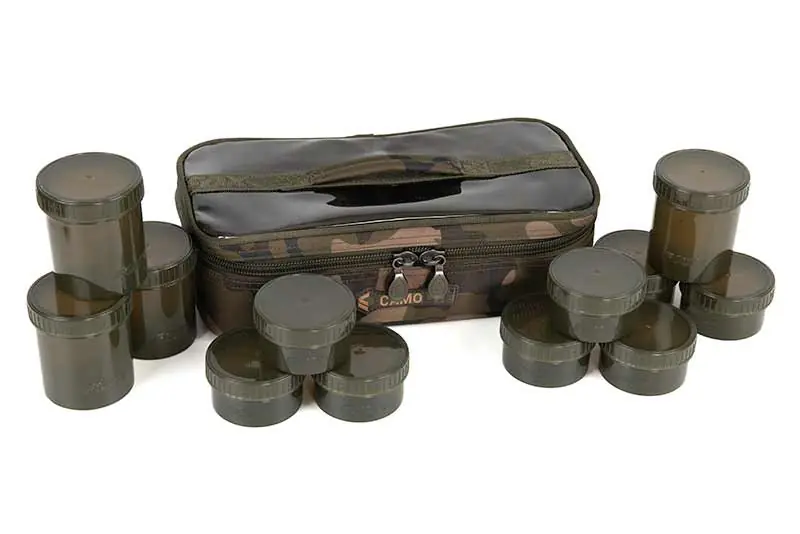 Populair Fox Camolite 12 Pot Hookbait Case (Incl. 12 Potjes)