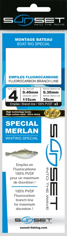 Beste Prijs Sunset BDL Boat RS Competition Special Chinu Fluorocarbon Rig 160cm + 3x 30cm 0.50mm 3x 0.40mm Size 1/0
