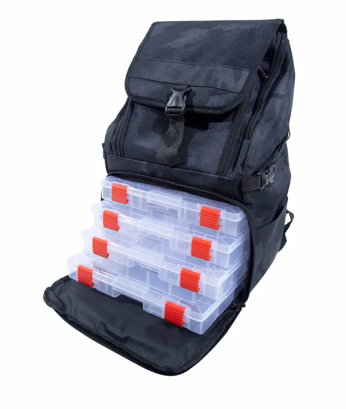 Meest Verkocht Ultimate Dark Camo Backpack (Incl. 4 Tackleboxen)
