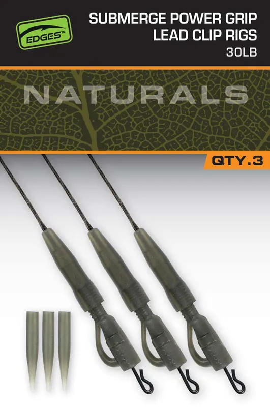 Fox Naturals Sub Power Grip Lead Clip Leaders 75cm (3 stuks) 30lb Direct Beschikbaar