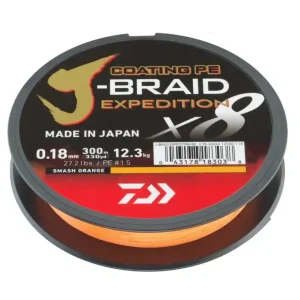 Daiwa J-Braid Expedition X8E Gevlochten Lijn Smash Orange (300m) 0.16mm/9.07kg Flitsaanbieding