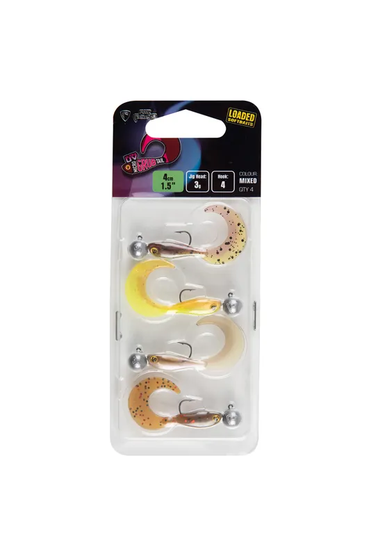 Premium Fox Rage Micro Grub Tail Mixed UV Colour Pack Loaded 3g loodkop (4cm) 4pcs