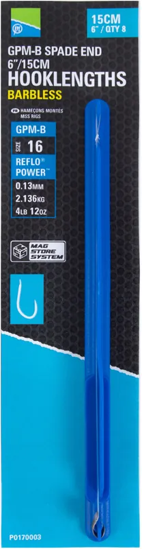 Finale Uitverkoop Preston GPM-B Mag Store Rigs 15cm, 8 stuks! 0.15mm 2.863kg Size 12