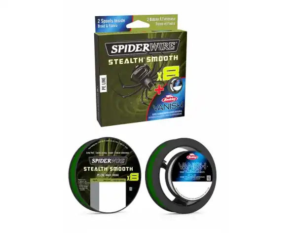 Koop Online SpiderWire Smooth 8 & Vanish Fluorocarbon Duo Spool | Moss Green/Clear Fluo | 150/50m | 0.11mm/0.32mm | Gevlochten Lijn