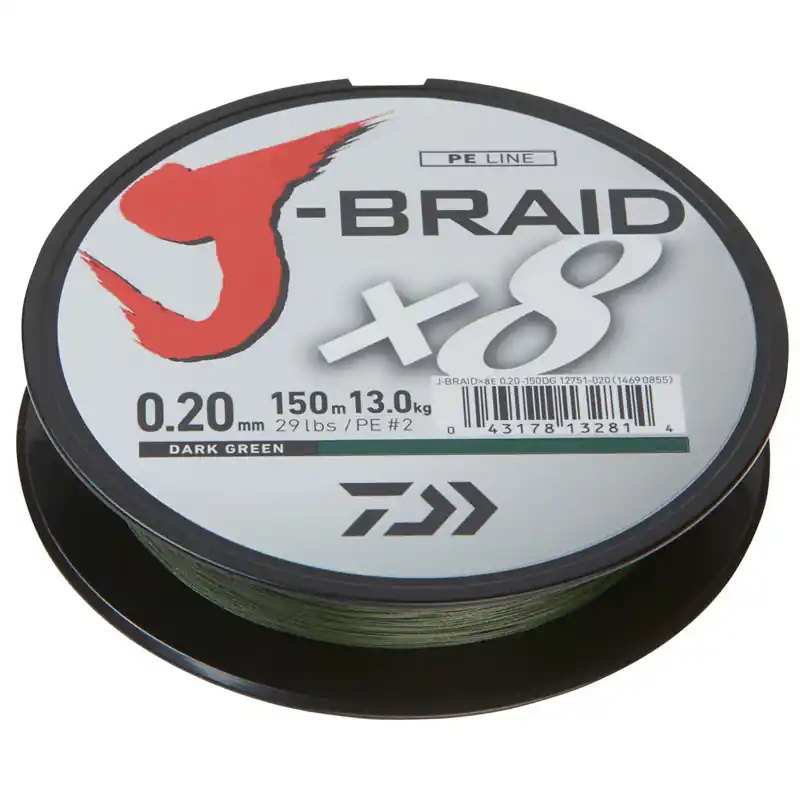 Merkproduct Daiwa J-Braid X8 | Donkergroen | Dyneema | 29lb | 0.20mm | 150m