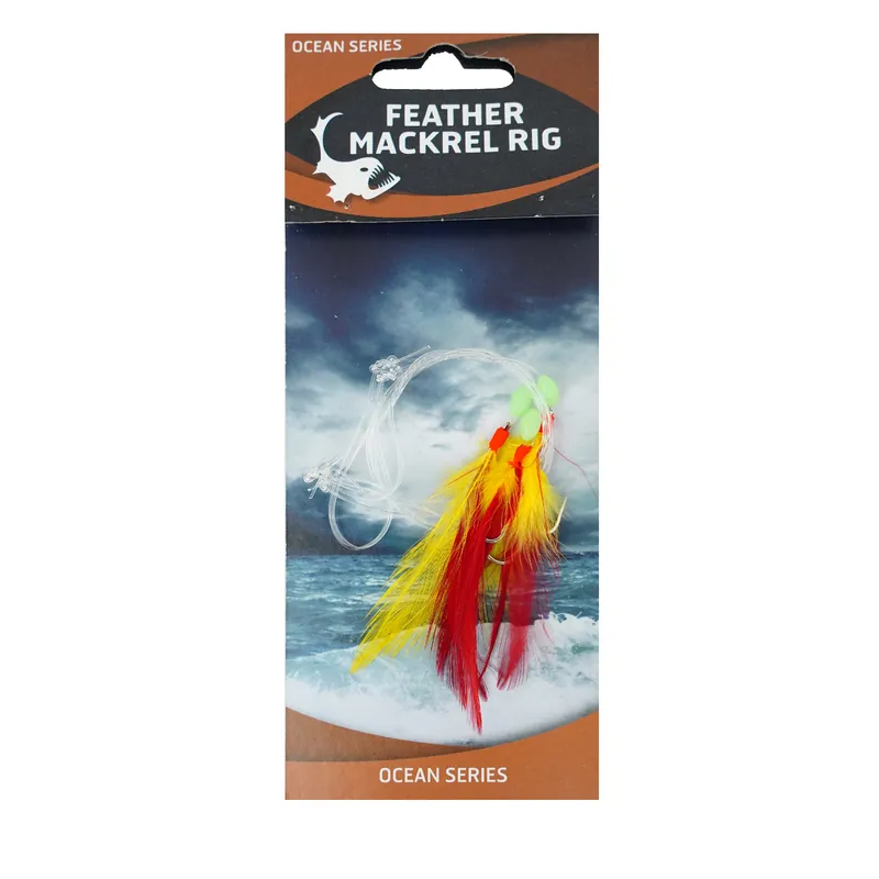 Koopje Eurocatch Fishing Feather Mackrel Rig 3 Haaks | Red/Yellow | Onderlijn