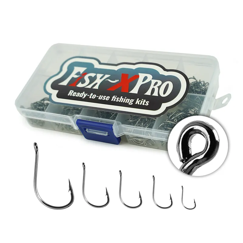Fish-Xpro 500-delige Hakenset - maten 3 t/m 12 - Vishaakjes met oog - In tacklebox Gratis Retour