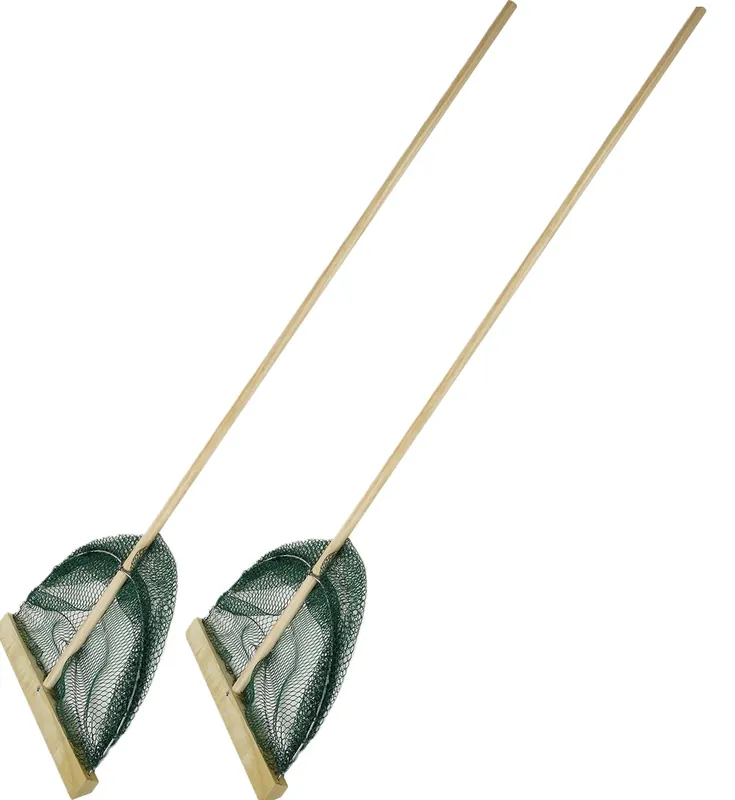Direct Beschikbaar Eurocatch Garnalennet XL - 2 Stuks - 40cm Breed -Houten steel 130cm lang - Slootnet - Visnet - Samen Garnalenvissen