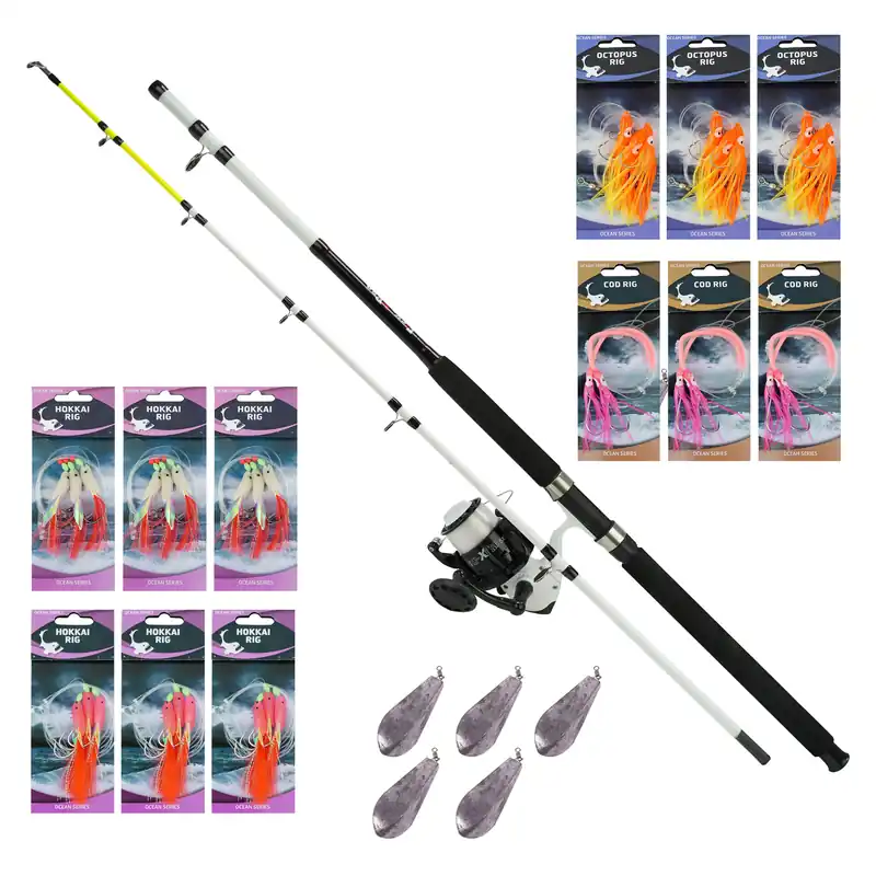 Aanbieding FISH-XPRO Noordzee Bootvisset compleet - Boothengel met Zeemolen - Onderlijnen - Wraklood - 19 delig