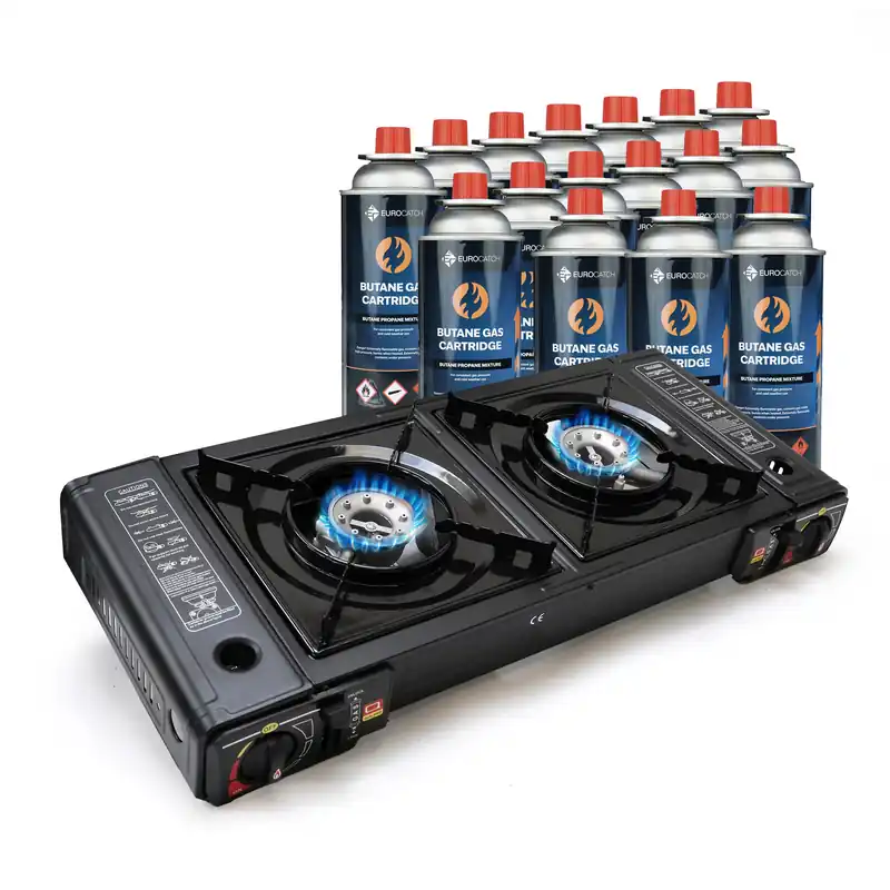 Eurocatch Dual Gas Stove 2 pits Kooktoestel op gas incl 16 Gasbussen Must-Have