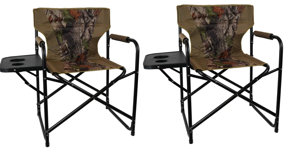 Eurocatch 2X Opvouwbare Campingstoel Met zijtafel | Camouflage | Directors Chair Dagaanbieding
