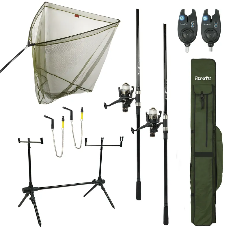 Express Levering FISH XPRO - Karperset -Improve Deluxe - 2 complete hengels - karperfeeder - rodpod - beetindicator