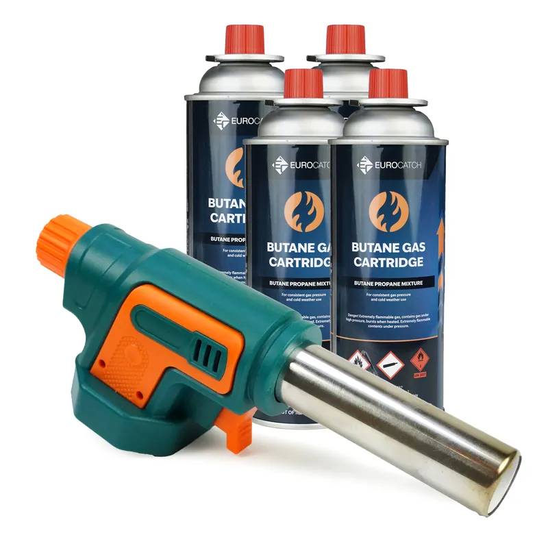 Speciale Aanbieding Eurocatch Gasbrander Set – 1300°C – Elektrische Ontsteking – Incl. 4× 227g Butaan Gascartridges