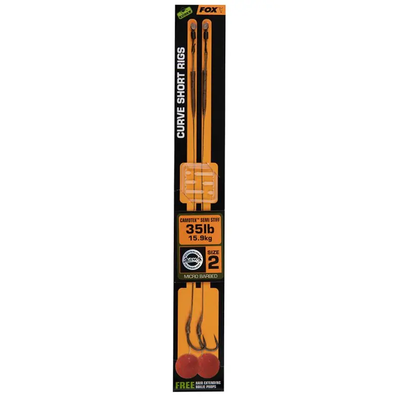 FOX Edges - Curve Short Size 6 - 25lb Camotex Semi Stiff - 2pcs - Kantenklare Onderlijnen Beperkte Voorraad