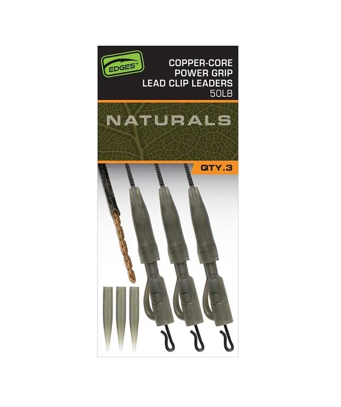 Uitverkoop FOX Edges Naturals Copper-Core Power Grip Lead Clip Leaders (3stuks) 50lb