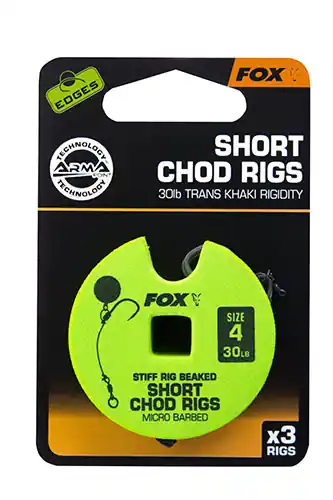 FOX Short Chod Rig Barbed 30Lb (3stuks) size 4 Gecertificeerd