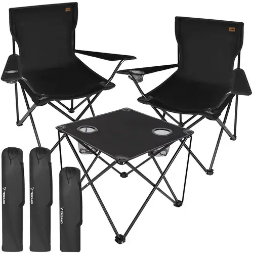 Gereduceerde Prijs Camping & Vissers Set – 2 Opvouwbare Stoelen + Tafel – Zwart