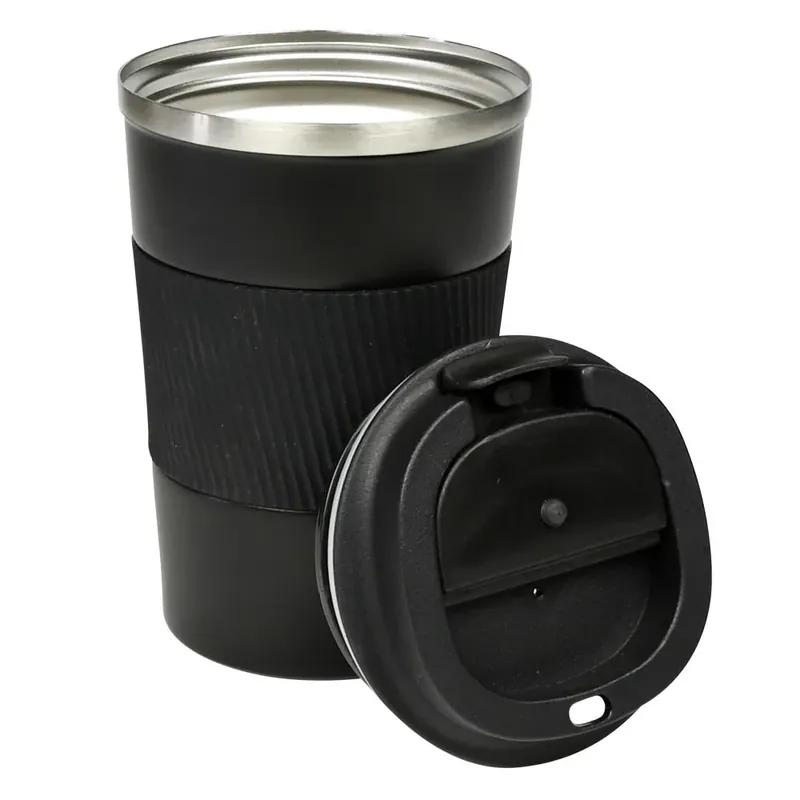 Lage Kosten Benson Dubbelwandige Reisbeker - 380 ml - RVS - Anti-lek & Siliconen Grip