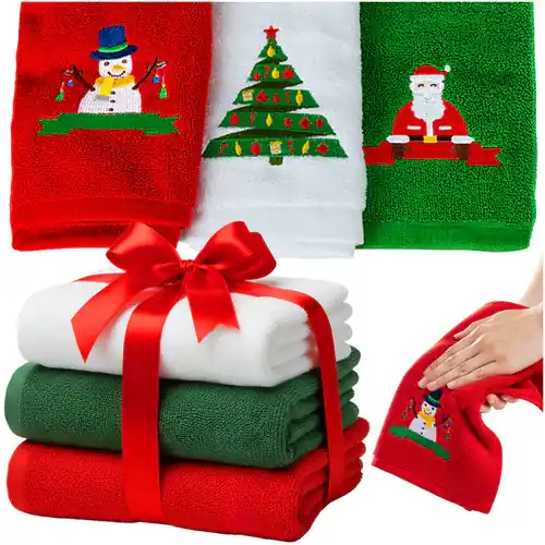 Ruhhy Kersthanddoeken Set - 3 Stuks - 40 x 30 cm - Katoen - Rood/Groen/Wit Gereduceerde Prijs