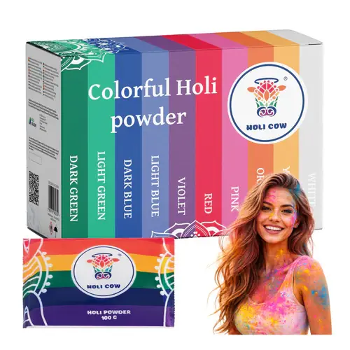 Bestel Nu Holi Cow Holi Poeder Set - 10 x 100g - 10 Kleuren - Festival Fun