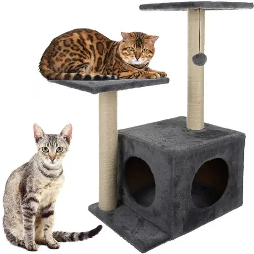 Weekendaanbieding Purlov Kattenkrabpaal - 4 Niveaus - 71 cm - Grijs - Met Huisje