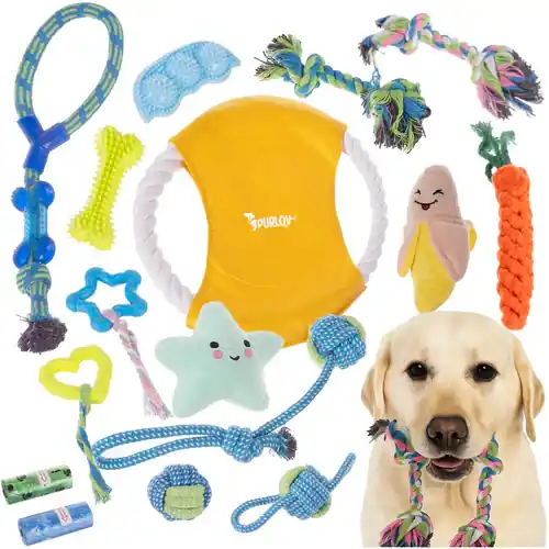Goedkoop Purlov Hondenspeelgoed Set - 16-delig - Touw, Trek- & Kauwspeelgoed