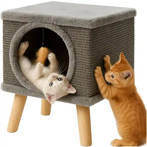 Beperkt Aanbod Purlov Kattenhuis met Krabpaal - 38 x 32 x 32 cm - Stabiel & Luxe