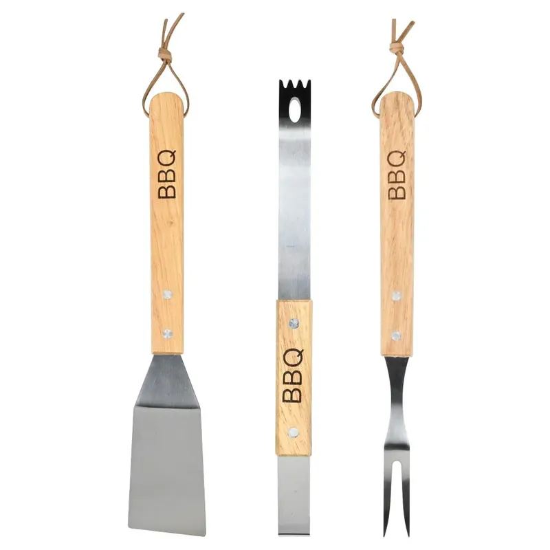 Benson BBQ Accessoireset - 3-Delig - 33 cm - RVS + Hout Laatste Versie