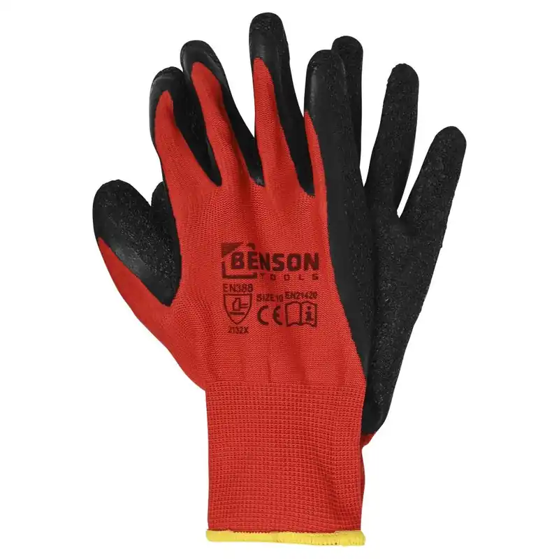 Lage Prijs Benson Latex Crinkle Werkhandschoenen - Rood/Zwart - Maat 10