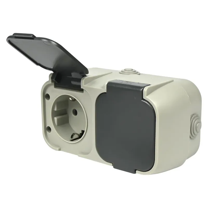 Benson Dubbel Stopcontact - Waterdicht - IP54 - 16A - Grijs/Antraciet Express Levering